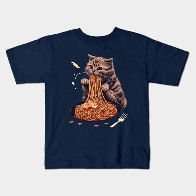 CAT EATING SPAGUETTI Kids T-Shirt by TheABStore